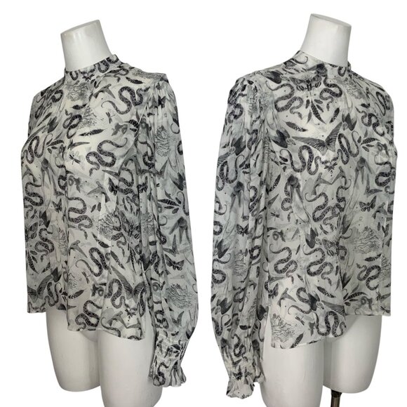 AllSaints Jasmine Somnium Top Blouse 4 Sheer Snake Design - Picture 3 of 12